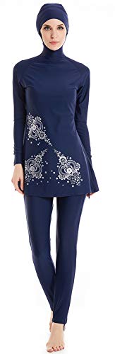 TianMai Heiße Neue Muslimische Bademode Islamischen Full Cover Frauen Kurzarm bescheidene Badeanzug Beachwear Burkini Lady Rash Schutz Surfen Anzug Kostüm (Blue-6, Int'l S (UK-Size 6-8)) von TianMai