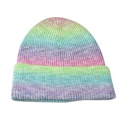 Strick Damen für Winter Bommelmütze Regenbogen-Drahtziehdreieck geprägtes reflektierendes Vinyl-Kunstleder für die Herstellung von Schuhoberteilen, BeanieMütze Warme Unisex Wintermütze Strickmütze von TianWlio