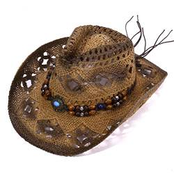 Tianbi Stroh-Cowboyhut, breite Krempe, Stroh, Strand, Cowboy-Kappen, ausgehöhlte Sonnenhüte, Strohhüte für Sommer, Outdoor-Sonnenhut für Damen und Herren von Tianbi