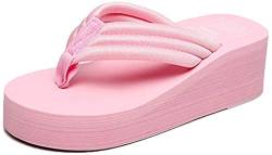 Tianmao Damen Sandalen Zehentrenner Sommer Strand Schuhe Flip-Flop - Keilabsatz 3CM (37 EU, Pink) von Tianmao