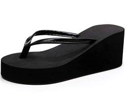 Tianmao Flip Flops Damen,Sommer Sandalen Hausschuhe Keilabsatz 7CM Frauen Slipper (41 EU, Schwarz) von Tianmao