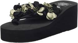 Tianmao Flip Flops Zehentrenner - Damen Sommer Beach Strand Blumen Keilabsatz Sandalen Pantoletten (40 EU, Schwarz) von Tianmao