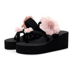 Tianmao Zehentrenner Damen Beach Sandalen, Plateau Slipper Beach Pantoletten Sommer Hausschuhe Flip-Flops Rutschfeste Plattform Blumen Strandsandalen mit Keilabsatz 3cm von Tianmao