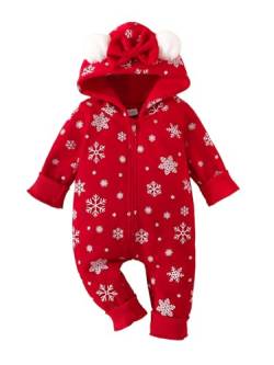 TiaoBug Baby Jungen Mädchen Langarm Fleece Body Strampler Weihnachten Jumpsuit Overalls Herbst Winter Kleidung Rot F 86 von TiaoBug