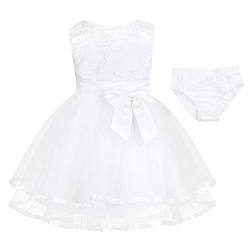 TiaoBug Baby Mädchen Kleidung Set aus Kleid + Slip Neugeborenes Taufkleid Partykleid Schleife Blumenmädchen Kleider Geburtstag Festzug Outfits 0-24 Monate Weiß 62-68 von TiaoBug