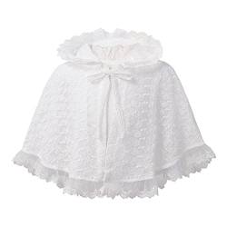 TiaoBug Baby Mädchen Spitzen Umhang Cape mit Kapuze Poncho Mantel Festlich Wärmendes Jäckchen Outwear Taufbekleidung Weiß 74-80 von TiaoBug