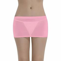 TiaoBug Damen Basic Transparent Rock Kurz Bleistiftrock Unterrock Dessous Lingerie Super Weich Stretch Etui Minirock Skirt Bodycon Nachtwäsche Rosa Einheitsgröße von TiaoBug