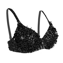 TiaoBug Damen Bügel BH glänzend Pailletten Party Top Bustier mit Glitzer Bra Bauchtanz Kostüm sexy Oberteil Clubwear Gogo Tanz Rave Outfits in 6 Farben Schwarz 34A-34B von TiaoBug