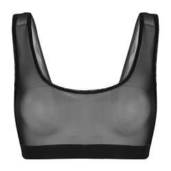 TiaoBug Damen Bustier Bralette Transparentes Oberteil Tüll Mesh Bluse Shirt T-Shirt Tank Tops Bauchfrei Kurz Bikini Oberteil in Schwarz, Weiß Schwarz M von TiaoBug