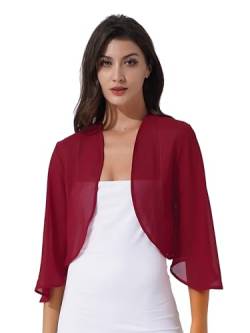 TiaoBug Damen Elegant Bolero Halbarm Chiffon Spitzen Jäckchen Cardigan Blazer offene transparent kurzes Oberteil Burgundy P S von TiaoBug