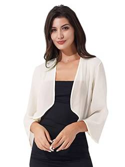 TiaoBug Damen Elegant Bolero Halbarm Chiffon Spitzen Jäckchen Cardigan Blazer offene transparent kurzes Oberteil Champagner P 3XL von TiaoBug