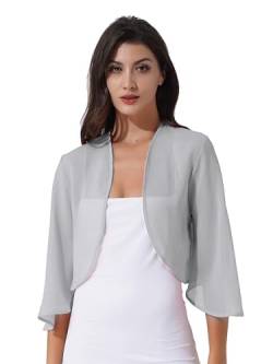 TiaoBug Damen Elegant Bolero Halbarm Chiffon Spitzen Jäckchen Cardigan Blazer offene transparent kurzes Oberteil Grau P L von TiaoBug