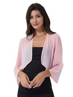 TiaoBug Damen Elegant Bolero Halbarm Chiffon Spitzen Jäckchen Cardigan Blazer offene transparent kurzes Oberteil Rosa P S von TiaoBug