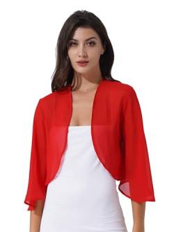 TiaoBug Damen Elegant Bolero Halbarm Chiffon Spitzen Jäckchen Cardigan Blazer offene transparent kurzes Oberteil Rot P 3XL von TiaoBug