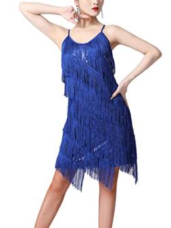 TiaoBug Damen Festlich Fransen Kleid Ärmellos Cocktail Partykleid 1920s Charleston Kleid Flapper Tanzkleid Abendkleid Royal Blau B L von TiaoBug