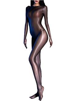 TiaoBug Damen Ganzkörperanzug Jumpsuit Einteiler Hose Overall Halb-transparent Body Bodysuit eng sexy Kostüm Catsuit mit Reisverschluss Dessous Unterwäsche Schwarz F Einheitsgröße von TiaoBug