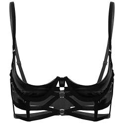 TiaoBug Damen Lack Leder BH Push up Bra Verstellbare träger Büste Hebe Top Unterhemd Erotik Dessous Unterwäsche in Glanz Schwarz Harness 3XL von TiaoBug