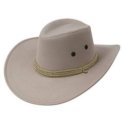 TiaoBug Damen Männer Cowboyhut Leder/Filz/Stroh Westernhut Outdoor Sommerhut mit breiter Krempe Faltbarer Hut für Cosplay Westernstyle Adventure Kostüm Zubehör Beige Filz One Size von TiaoBug