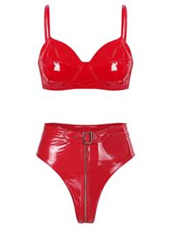 TiaoBug Damen Metallic Bikini Sets Zweiteilige Badeanzug Bademode BH Oberteil gekreuzt Rücken und Slip Bikinihose in Glanz Silber Schwarz Gold Rot High Waist 3XL von TiaoBug