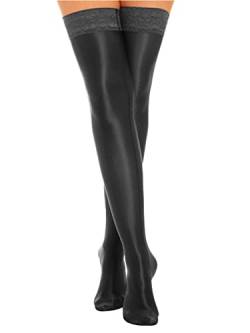 TiaoBug Damen ÖL Glanz Halterlose Strümpfe Spitzen Besatz Elegant Strapsstrümpfe Stretch Overknees Socken Stockings Schwarz Einheitsgröße von TiaoBug