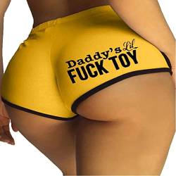 TiaoBug Damen Sexy Unterhosen Slip mit Spruch Daddy Fuck Toy Hipster Panties Strech Bikini Briefs Hotpants Gelb D XL von TiaoBug
