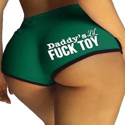 TiaoBug Damen Sexy Unterhosen Slip mit Spruch Daddy Fuck Toy Hipster Panties Strech Bikini Briefs Hotpants Grün D L von TiaoBug