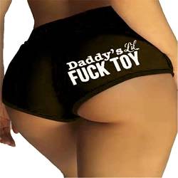TiaoBug Damen Sexy Unterhosen Slip mit Spruch Daddy Fuck Toy Hipster Panties Strech Bikini Briefs Hotpants Schwarz D 4XL von TiaoBug