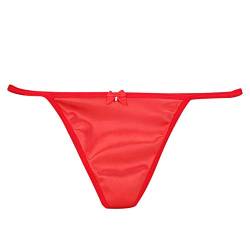 TiaoBug Damen String Tanga Satin Bikini Slips Niedrige Taille Unterwäsche Glänzend Thong Höschen Mini Schlüpfer Rot L von TiaoBug