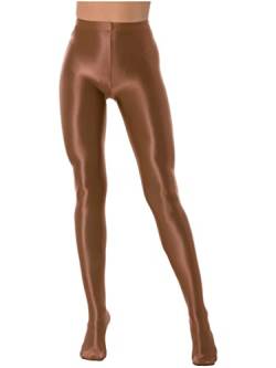 TiaoBug Damen Strumpfhose 70 Den glossy Glänzende Hose Pants Leggings Tights Modisch Matt mit Glanz Fein Strumpfhosen Coffee Öl L von TiaoBug