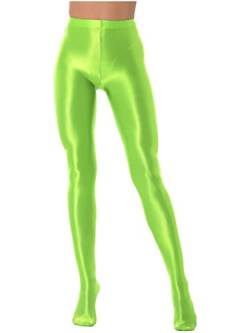TiaoBug Damen Strumpfhose 70 Den glossy Glänzende Hose Pants Leggings Tights Modisch Matt mit Glanz Fein Strumpfhosen Neon Grün L von TiaoBug