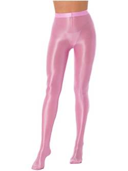 TiaoBug Damen Strumpfhose 70 Den glossy Glänzende Hose Pants Leggings Tights Modisch Matt mit Glanz Fein Strumpfhosen Rosa XL von TiaoBug