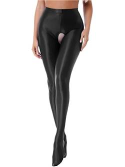 TiaoBug Damen Strumpfhose 70 Den glossy Glänzende Hose Pants Leggings Tights Modisch Matt mit Glanz Fein Strumpfhosen Schwarz Ouvert L von TiaoBug