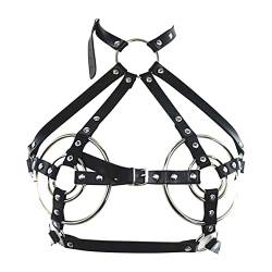 TiaoBug Damen Wetlook Brust Harness Erotische Oberteilebandage mit mehrreihig Kette Anhänger Ouvert BH Dessous Leder Taillegürtel Punk Gothic Accessoires Schwarz Q One Size von TiaoBug