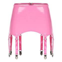 TiaoBug Damen Wetlook Strumpfgürtel Lack Leder Strapsgürtel mit Strumpfhalter Befestigung Clips Clubwear Rosa 3XL von TiaoBug