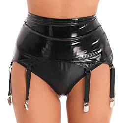 TiaoBug Damen Wetlook Strumpfgürtel Lack Leder Strapsgürtel mit Strumpfhalter Befestigung Clips Clubwear Schwarz XXL von TiaoBug