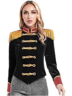 TiaoBug Damen Zirkusdirektor Kostüm Militärisch Frack Blazer Jacke Weihnachten Halloween Fasching Verkleidung Schwarz D S von TiaoBug