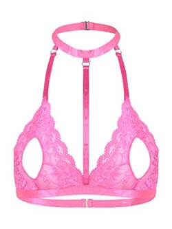 TiaoBug Damen sexy Dessous Erotik BH Bra Frauen Reizvolle Oberteil Reizwäsche Transparente Spitze Unterwäsche Offene Brust Verführerische Lingerie Rose B XXL von TiaoBug