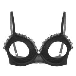 TiaoBug Damen sexy Dessous Erotik BH Bra Frauen Reizvolle Oberteil Reizwäsche Transparente Spitze Unterwäsche Offene Brust Verführerische Lingerie Schwarz J XXL von TiaoBug