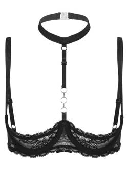 TiaoBug Damen sexy Dessous Erotik BH Bra Frauen Reizvolle Oberteil Reizwäsche Transparente Spitze Unterwäsche Offene Brust Verführerische Lingerie Schwarz N 4XL von TiaoBug