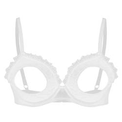 TiaoBug Damen sexy Dessous Erotik BH Bra Frauen Reizvolle Oberteil Reizwäsche Transparente Spitze Unterwäsche Offene Brust Verführerische Lingerie Weiß J S von TiaoBug