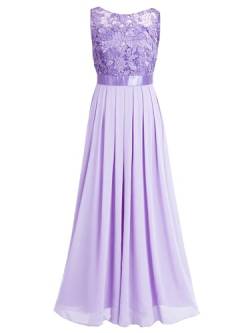 TiaoBug Elegant Chiffon Damen Kleider Lange Brautjungfer Blumenspitze Cocktailkleid Party Festlich Hochzeit Abendkleid Gr. 34-46 Lavender 46 von TiaoBug