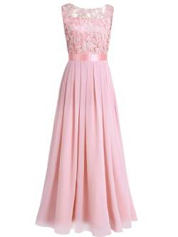 TiaoBug Elegant Chiffon Damen Kleider Lange Brautjungfer Blumenspitze Cocktailkleid Party Festlich Hochzeit Abendkleid Gr. 34-46 Perle rosa 34 von TiaoBug