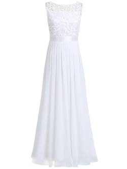 TiaoBug Elegant Chiffon Damen Kleider Lange Brautjungfer Blumenspitze Cocktailkleid Party Festlich Hochzeit Abendkleid Gr. 34-46 Weiß 32 von TiaoBug