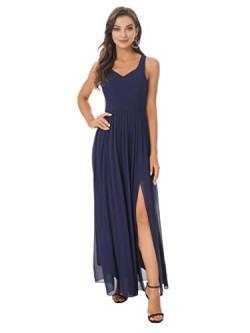 TiaoBug Elegant Damen Festliche Kleider Sommer Chiffon Partykleider Cocktailkleid Abendkleid Lang Hochzeits Kleid Gr. 36-46 Navy Blau I 42 von TiaoBug