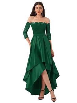 TiaoBug Festlich Kleider Damen elegant Abendkleid Schulterfreies Cocktailkleid Brautjungfern Hochzeit Lange Chiffon Faltenrock Asymmetrisches Partykleid Grün E M von TiaoBug