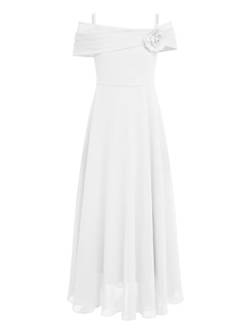 TiaoBug Festlich Mädchen Kinder Kleider lang Blumenmädchenkleid Brautjungernkleid Chiffon Sommerkleid Partykleid für Hochzeit Festzug gr. 128-176 Elfenbein I 152 von TiaoBug