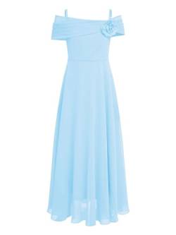 TiaoBug Festlich Mädchen Kinder Kleider lang Blumenmädchenkleid Brautjungernkleid Chiffon Sommerkleid Partykleid für Hochzeit Festzug gr. 128-176 Hellblau I 152 von TiaoBug