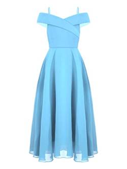 TiaoBug Festlich Mädchen Kinder Kleider lang Blumenmädchenkleid Brautjungernkleid Chiffon Sommerkleid Partykleid für Hochzeit Festzug gr. 128-176 Himmelblau D 164 von TiaoBug