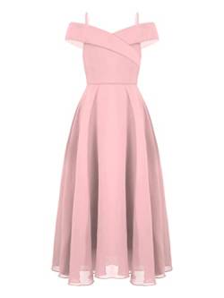 TiaoBug Festlich Mädchen Kinder Kleider lang Blumenmädchenkleid Brautjungernkleid Chiffon Sommerkleid Partykleid für Hochzeit Festzug gr. 128-176 Rosa D 128 von TiaoBug