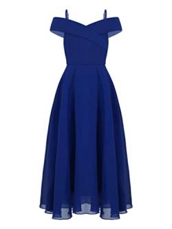 TiaoBug Festlich Mädchen Kinder Kleider lang Blumenmädchenkleid Brautjungernkleid Chiffon Sommerkleid Partykleid für Hochzeit Festzug gr. 128-176 Royal Blau D 140 von TiaoBug